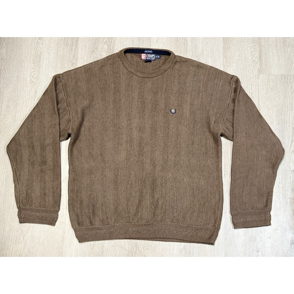 Chaps Ralph Lauren Casual Pullover Sweater Mens Size XL Brown Hand Framed Cotton